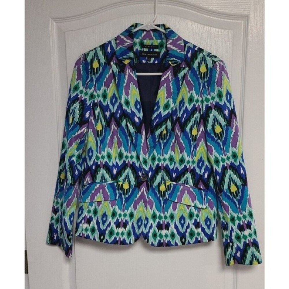 Jones New York Blazer Women's Size 6 Stretch Colorful Ikat Print - Used